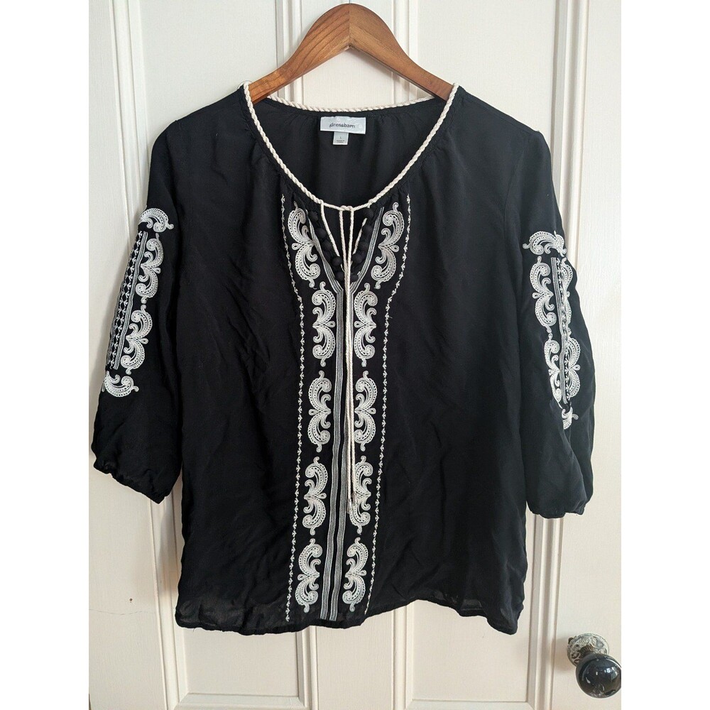 Dress Barn Embroidered Black & White Blouse